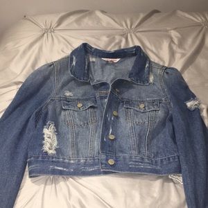 Fashion Nova Distressed Cropped Jean Jacket